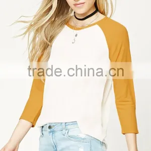 Tee Shirts Custom Print 3/4 Contrast Raglan Sleeves Round Neckline Knit Oversized Baseball Tee Shirt thumbnail-5