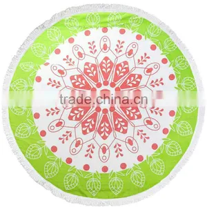 High Quality Promotional Custom 100% Cotton Round Printed Tassel Beach Towel thumbnail-2