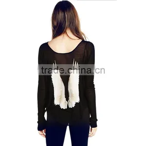 New Design Plus Size Round Neck Black and White Loose Bat Sleeve Casual Clothes Wing Printing t Shirt Blank T-shirt thumbnail-1