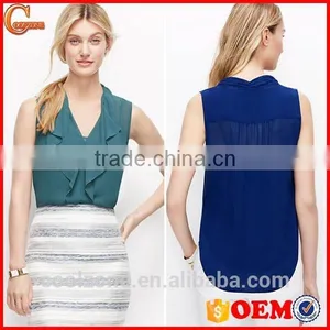 Fashion Lady Ruffle Front Sleeveless Slim Chiffon Blouse 2015 thumbnail-1