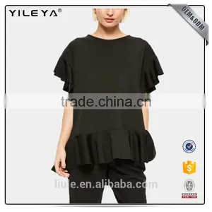 Hot Selling Custom Pink Short Sleeve Frill Trim New Design t Shirts thumbnail-1