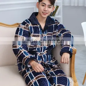 100% Polyester Warm Men Pajamas High Quality With Button thumbnail-1