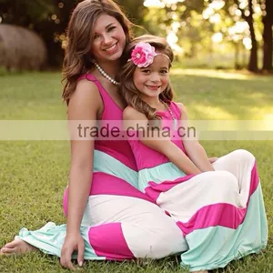 Wholesale Strip Long Dress Rose Red Green White Maxi Dress Mommy and Me Clothing thumbnail-1