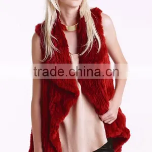 YanRan Fur YR052 Red Hand Knit Rabbit Fur Gliet/OEM Factory Top Quality Wholesale Fur Vest thumbnail-4