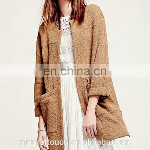 Super Luxe Without Buttons Long Cardigan Collarless Textured Coat thumbnail-5