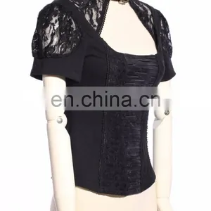 Steam Punk Short Sleeve Neck Choker Top thumbnail-1