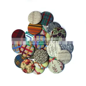 Chic Floral&checks Fabric Covered Round Plain Mirror thumbnail-2