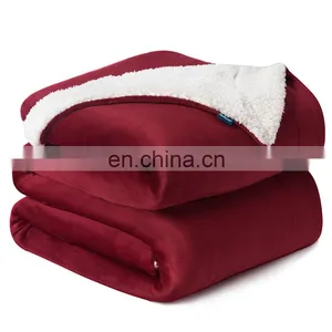 Manufacturer Red Soft Swaddle 100% Microfiber Sherpa Blanket For Winter Fleece thumbnail-2