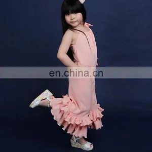 2019 New Wide Leg Korean Fashion Pink Ruffle Pants Jumpsuits for Girls thumbnail-2