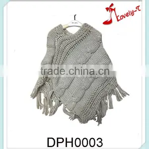 Fashion Women Loose Knitted Patterns Crochet Tassel Pullover Poncho Sweater thumbnail-1