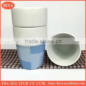 Custom Print Mug White Porcelain Round Stackable Coffee Cup With Decal Printing Double Colors no Handle Tea Mug thumbnail-1