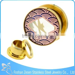 Pyroceram Printed Steel Ear Plug Piercing 14k Solid Gold Body Jewelry thumbnail-1