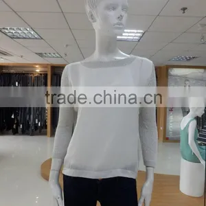 12GG 100% Merino Wool Plait Lurex and Sew Chiffon on Front Panel Plain Knitting Sweater Pullover Woman thumbnail-1
