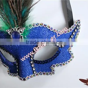 Blue Peacock Feather Carnival Mask Halloween For Party Decorations thumbnail-3