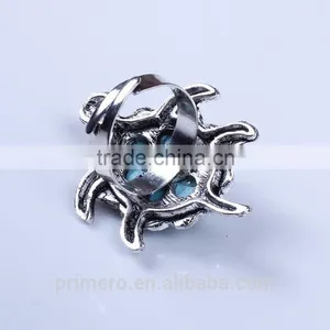 New Hot Tibetan Silver Blue Turquoise Gem Rhinestone Crystal Tortoise Finger Ring Jewelry Wholesale thumbnail-5