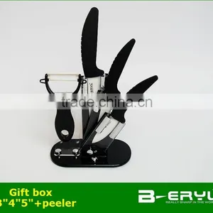 BERYL 5pcs Gift Set , 3"/4"/5"+peeler+Knife Holder Ceramic Knife Sets 3 Colors Curve Handle,White Blade, CE FDA Certified thumbnail-6