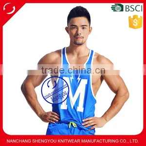 Custom 100% Polyester Men's Tank Tops Gym Stringer y Back Tank Top Men Wholesale thumbnail-1