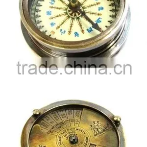 Antique Vintage Solid Brass Pocket Compass -Calender Compass 13481 thumbnail-1