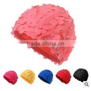 Swimming Caps Long Hair Swim Cap Pleated Cloth Fabric Bathing Hats Lycra Beanie Hat for Adult Men Women thumbnail-2