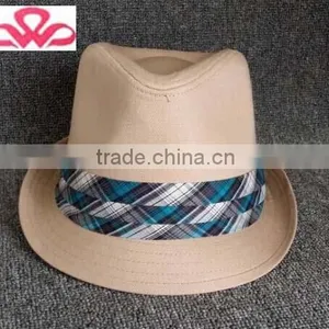 WLZH1014-3 100%Cotton Canvas With Tartan Band Fedora Felt Hat Pattern Free thumbnail-1