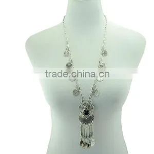 2016 New Fashion Gypsy Bohemian Boho Jewelry Antique Silver Tassels Long Carving Coins Necklace For Women thumbnail-1