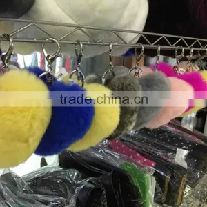 Wholesale Price Rabbit Fur Accessories Heart-shaped Leather Keychain Fur Pompoms thumbnail-1