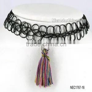 DIY Black Sexy Hippy Tribal Gypsy Boho Stretch Tattoo Henna Tassel Choker Necklace thumbnail-5