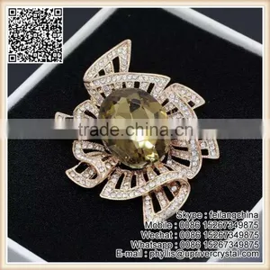 Hot Sale Fashion Large Gold Diamond Brooch Crystal Flower Brooch Pin thumbnail-1