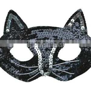 Halloween Glitter Kitten Kids Black Sequin CAT Animal Halloween Costume Fancy Dress MASK Masquerade Ball Mask thumbnail-2