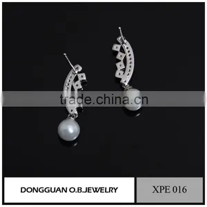 18k Gold Plated Austrian Crystal Dangle Double Pearl Earrings thumbnail-2