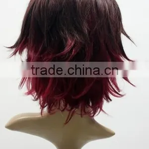 Mix Color Red Black Cheap Full Lace Wig With Caps Synthetic Natural Hair Cosplay Wig thumbnail-3
