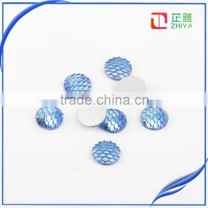 Resin Sew on Stone Round Shape With Fish Scales Red Color Flatback Rhinestone Beads thumbnail-2
