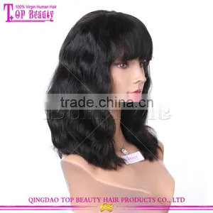 Large Stock Glueless 100 Brazilian Virgin Hair Wigs Human Hair Lace Front Wigs With Bangs thumbnail-3