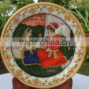 Indian Marble Handicraft Religious Gift Decor Miniature Painting Royal King and Queen Love Sceen thumbnail-1