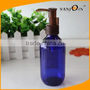 200ml Cobalt Blue Boston Round Pleastic Bottle With Brown Lotion Pump thumbnail-1