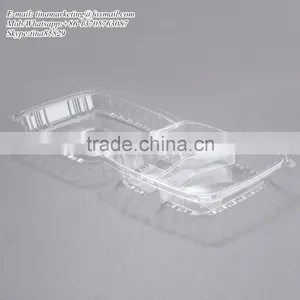 Clear Hinged BOPS Plastic Food Service Box Multi Compartment Clamshell Food Container thumbnail-1