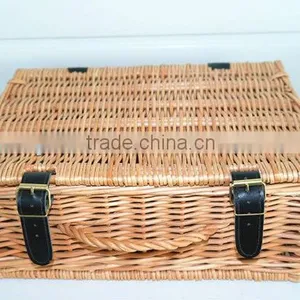Empty Wicker Hamper / Empty Willow Picnic Basket With Leather and Willow Handle thumbnail-1