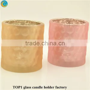 Candle Holder Craft Embossed Design Wonderful Fuchsia Pink Vintage Glass Candle Holder thumbnail-3