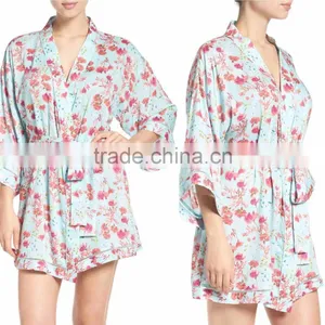 Satin Floral Robes Women Fashion Long Sleeve Floral Print Robes for Ladies Pajamas Sleepwear Wholesale Bridesmaid Robes thumbnail-1