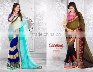 Season Special Designer Embroidery Saree With Blouse Material & Lace Border thumbnail-1
