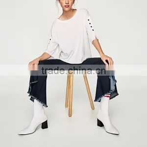 Wholesale Women Custom Top Casual Woman Hollow Buckle T-Shirt China Supplier thumbnail-4