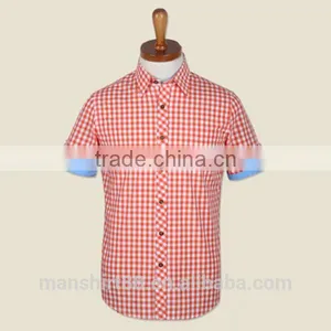 Wholesale Short Sleeve Contrast Color Check Cotton Men's Shirt thumbnail-1