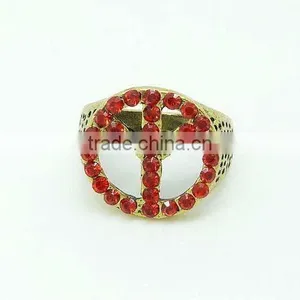 Modish Vogue Crystal Setting Peace Symbol Bronze Metal Ring thumbnail-1