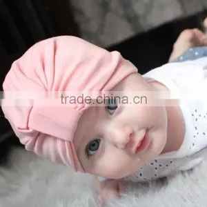 Solid Baby Turban Hat With Bow, Fashion Newborn Turban Hat thumbnail-1