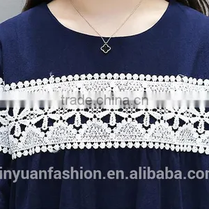 Women Linen Dress Lace Short Flare Sleeve for Women Ladies Apparel thumbnail-4
