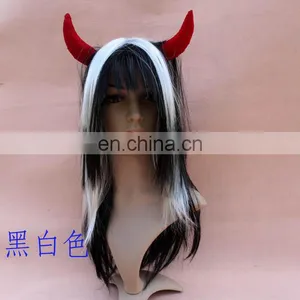 Ombre Black and White Halloween Wig With Devil Horn FGW-0063 thumbnail-3