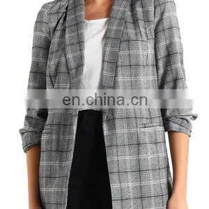 Factory OEM Casual T/R Check Women Blazer thumbnail-2
