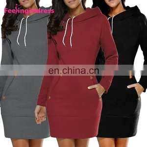 Elegant Fashion 5 Color Long Sleeve Ladies Hoodie Dress Mini Length Women Winter Sweater Dress thumbnail-3