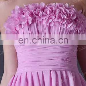 Grace Karin Strapless Short Pink Bridesmaid Dress With Flowers CL3469 thumbnail-2