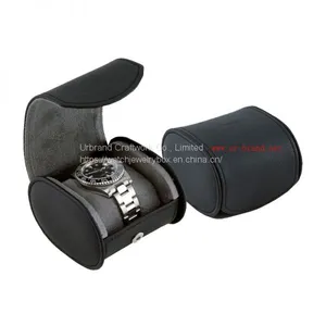 Handmade Single Jewelry PU Leather Watch Gift Box for Travel Home Use Black thumbnail-1